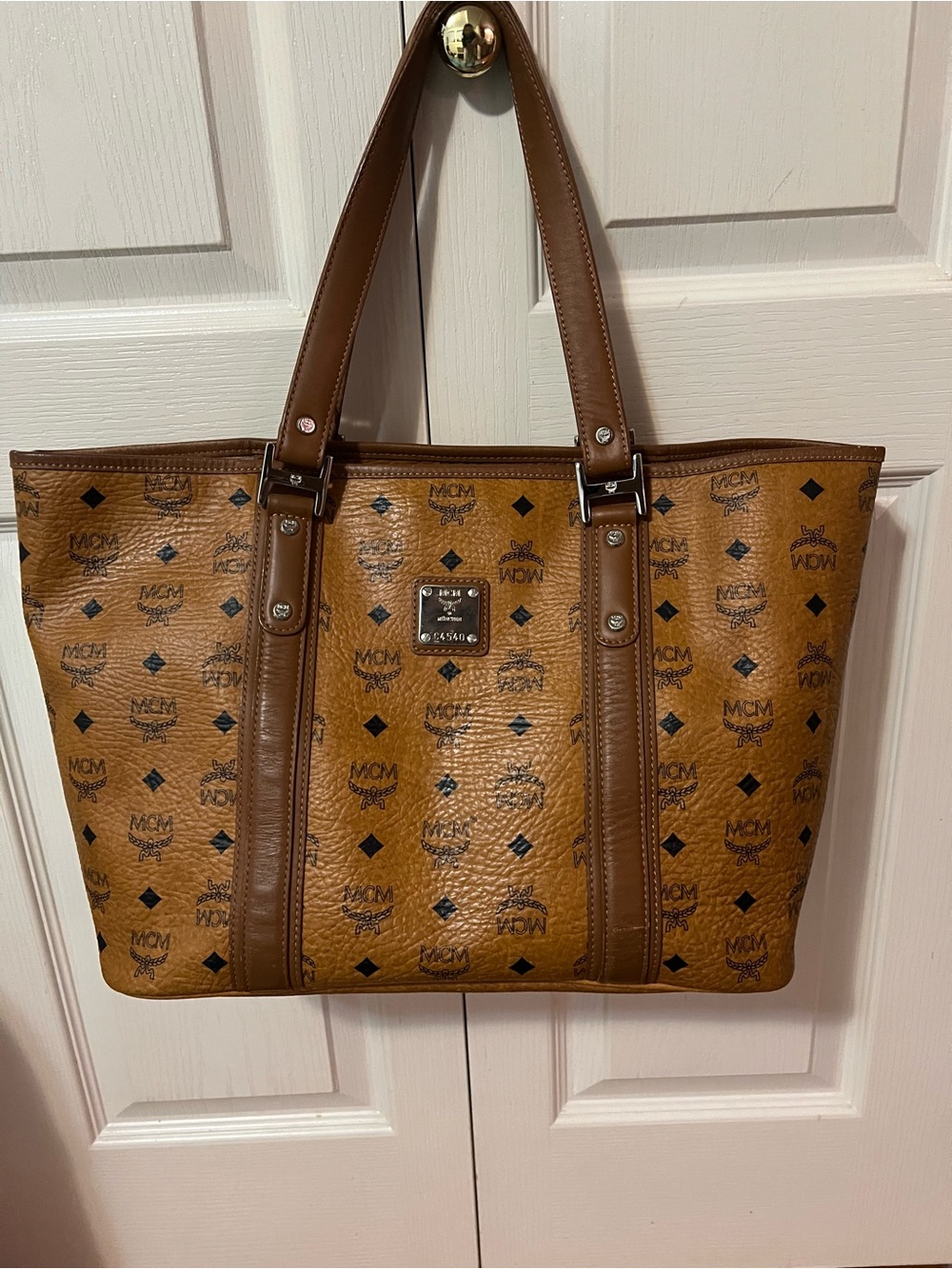 MCM Cognac Visetos Monogram Tote with Brown Trim
